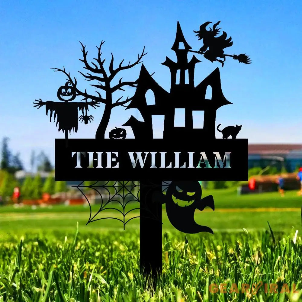 Metal Sign Witches House Halloween Name Sign Personalized Name LED Lights Halloween Sign Outdoor Door Monogram