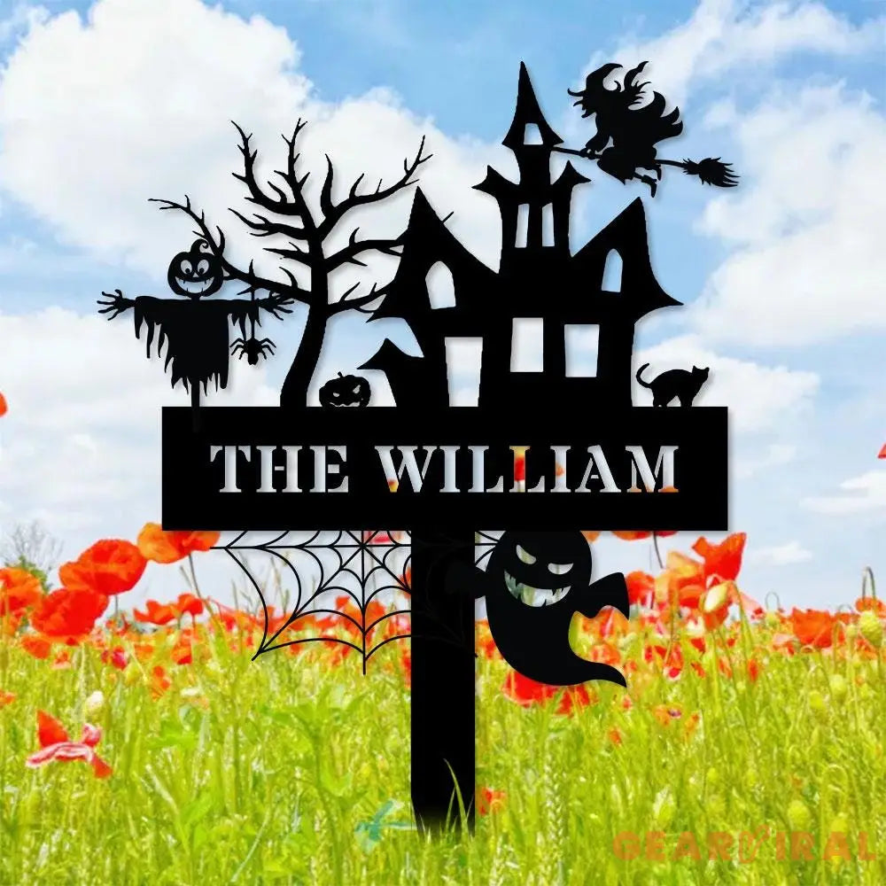 Metal Sign Witches House Halloween Name Sign Personalized Name LED Lights Halloween Sign Outdoor Door Monogram