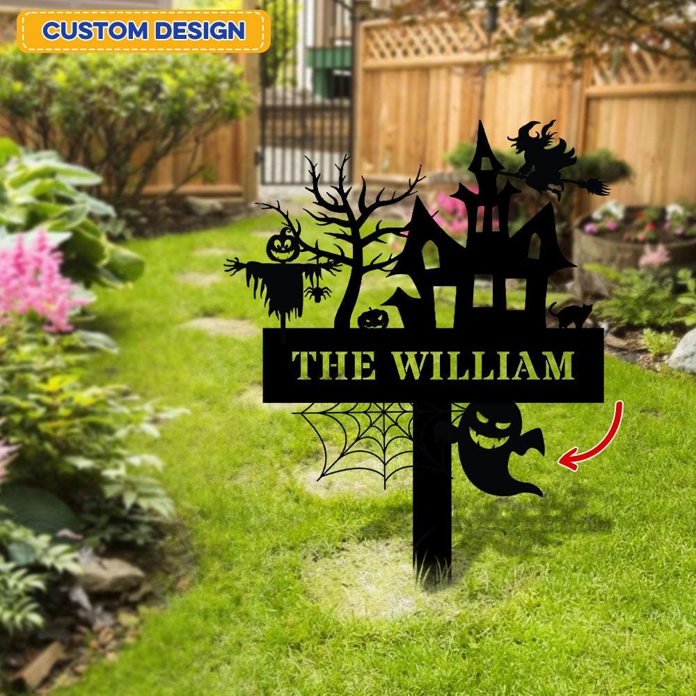 Metal Sign Witches House Halloween Name Sign, Personalized Name LED Lights, Halloween Sign, Outdoor Door Monogram, Halloween Metal sign