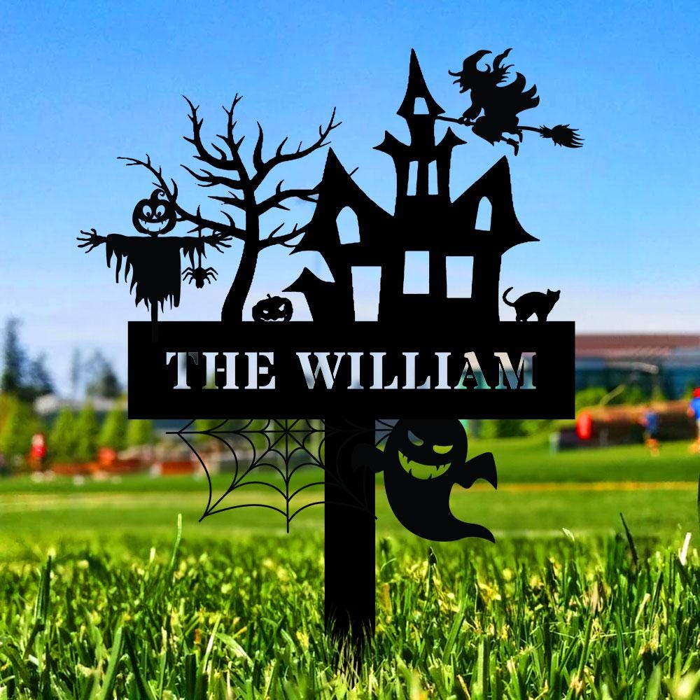Metal Sign Witches House Halloween Name Sign, Personalized Name LED Lights, Halloween Sign, Outdoor Door Monogram, Halloween Metal sign