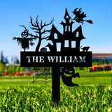 Metal Sign Witches House Halloween Name Sign, Personalized Name LED Lights, Halloween Sign, Outdoor Door Monogram, Halloween Metal sign