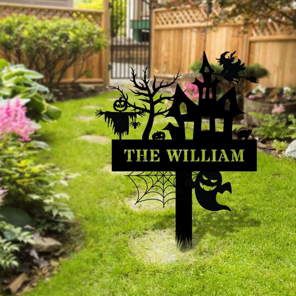 Metal Sign Witches House Halloween Name Sign, Personalized Name LED Lights, Halloween Sign, Outdoor Door Monogram, Halloween Metal sign