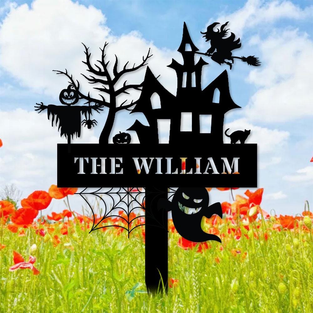 Metal Sign Witches House Halloween Name Sign, Personalized Name LED Lights, Halloween Sign, Outdoor Door Monogram, Halloween Metal sign