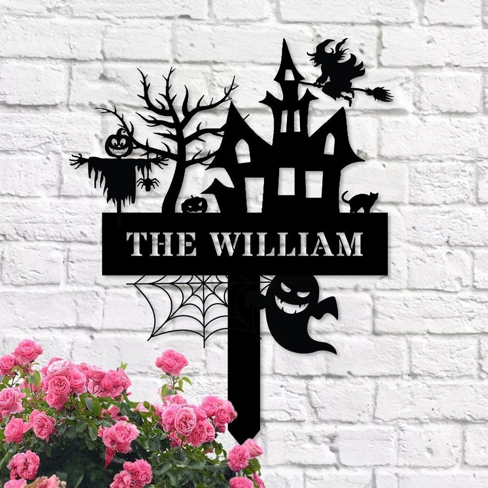 Metal Sign Witches House Halloween Name Sign, Personalized Name LED Lights, Halloween Sign, Outdoor Door Monogram, Halloween Metal sign