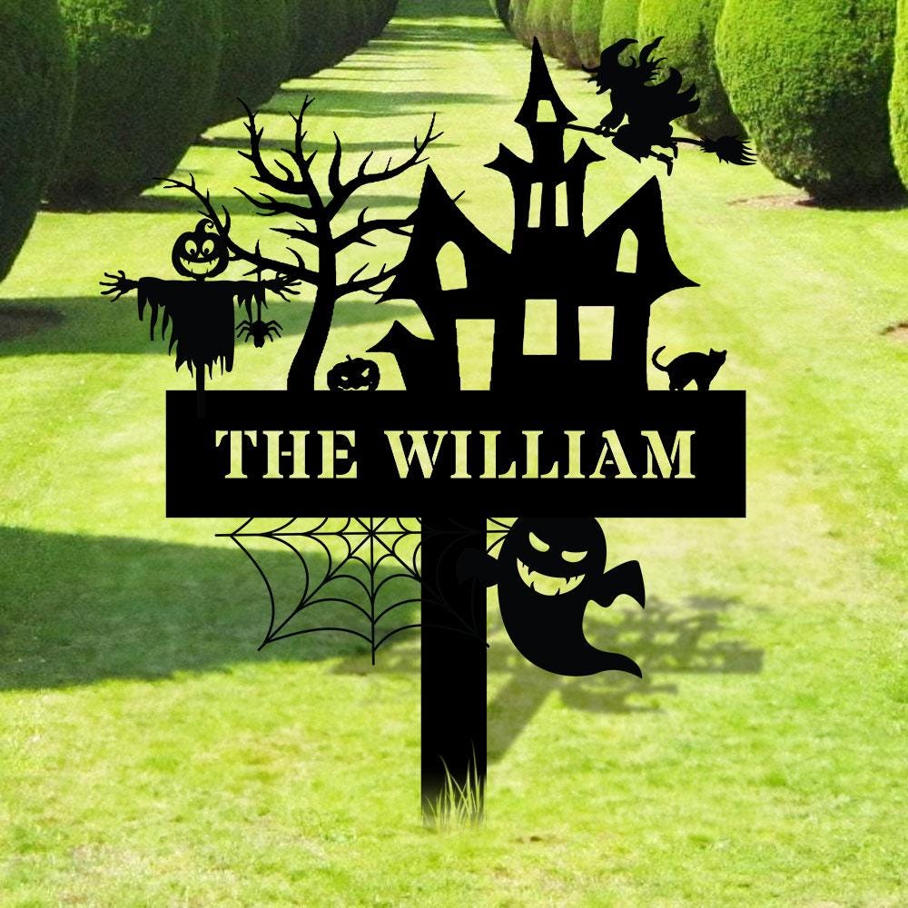 Metal Sign Witches House Halloween Name Sign, Personalized Name LED Lights, Halloween Sign, Outdoor Door Monogram, Halloween Metal sign
