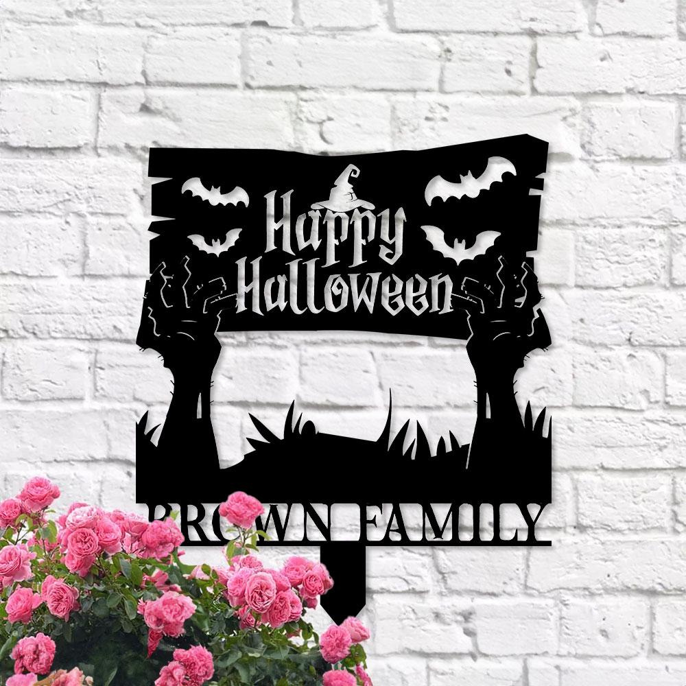 Metal Sign Zombie Hand Halloween, Custom Name Metal Stake,Personalized Family Yard Sign, Outdoor Door Garden Decor, Gift for Garden Lovers