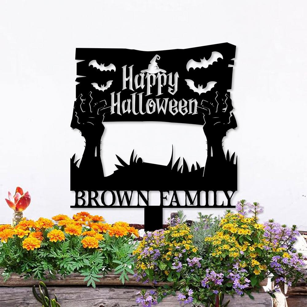 Metal Sign Zombie Hand Halloween, Custom Name Metal Stake,Personalized Family Yard Sign, Outdoor Door Garden Decor, Gift for Garden Lovers