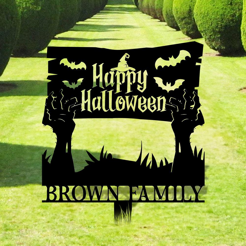 Metal Sign Zombie Hand Halloween, Custom Name Metal Stake,Personalized Family Yard Sign, Outdoor Door Garden Decor, Gift for Garden Lovers