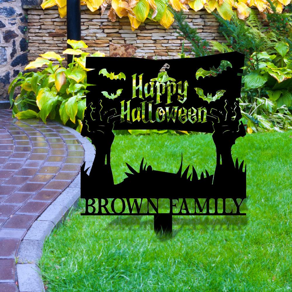 Metal Sign Zombie Hand Halloween, Custom Name Metal Stake,Personalized Family Yard Sign, Outdoor Door Garden Decor, Gift for Garden Lovers