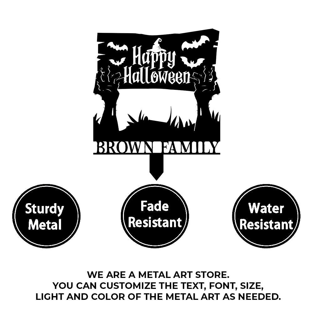 Metal Sign Zombie Hand Halloween, Custom Name Metal Stake,Personalized Family Yard Sign, Outdoor Door Garden Decor, Gift for Garden Lovers