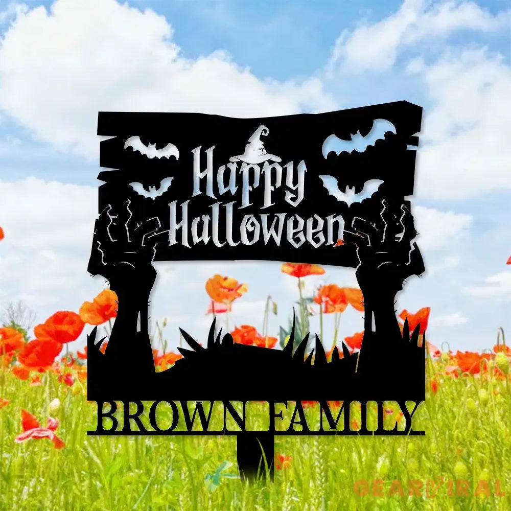 Metal Sign Zombie Hand Halloween Custom Name Metal Stake,Personalized Family Yard Sign Outdoor Door Garden Decor Gift