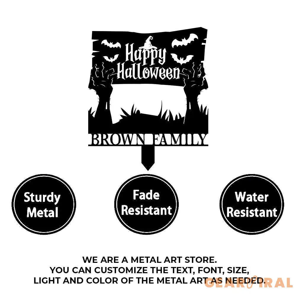 Metal Sign Zombie Hand Halloween Custom Name Metal Stake,Personalized Family Yard Sign Outdoor Door Garden Decor Gift