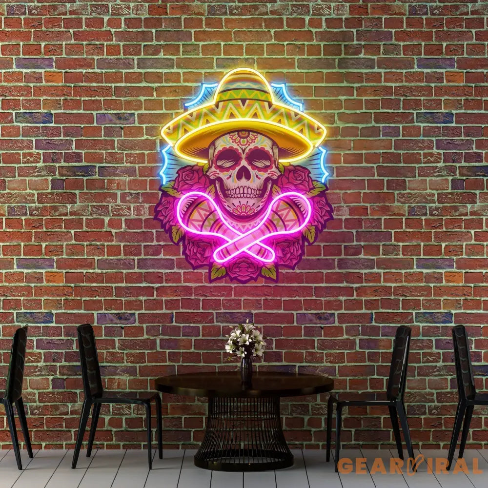Mexican Dia De Los Muertos Skull Artwork Led Neon Sign Light