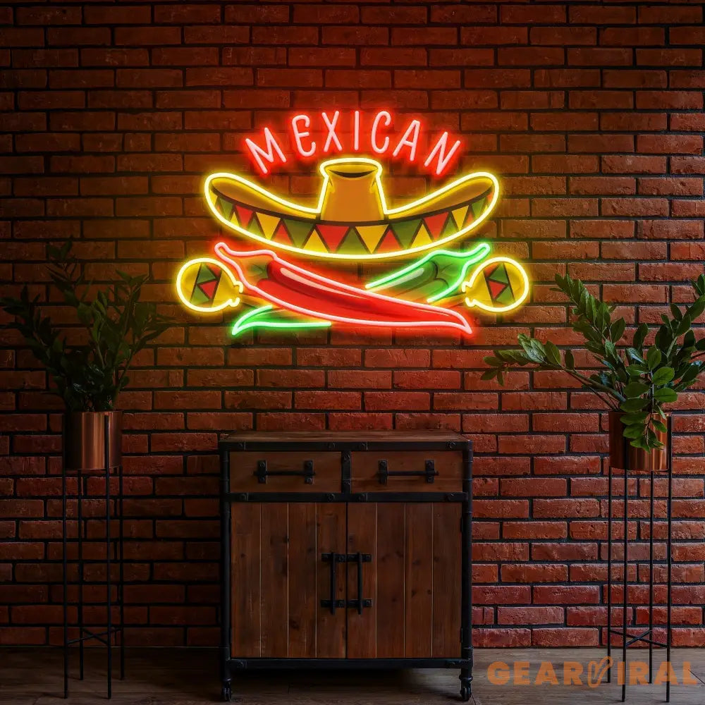Mexican Restaurant Sombrero Hat Artwork Led Neon Sign Light