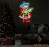 Mexican Santa Neon Sign - Merry Christmas LED Light Santa Claus with Sombrero Neon Sign Festive Christmas Wall Art