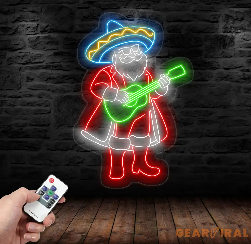 Mexican Santa Neon Sign - Merry Christmas LED Light Santa Claus with Sombrero Neon Sign Festive Christmas Wall Art