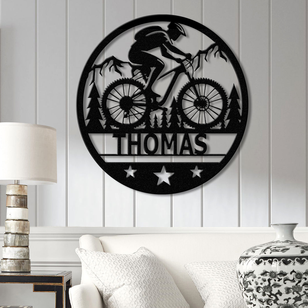 Custom LED Mountain Biker Metal Wall Art, Personalized Name Sign, Mountain Bike Decor for Outdoor Enthusiasts, Cycling Gift, Adventure Decor