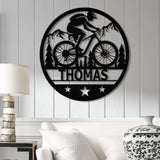 Custom LED Mountain Biker Metal Wall Art, Personalized Name Sign, Mountain Bike Decor for Outdoor Enthusiasts, Cycling Gift, Adventure Decor
