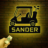 Custom Golf Cart Metal Sign with Led Lights, Personalized Golf Cart Name Sign, Golf Gifts for Men, 19th Hole Decor, Gift for Golfers