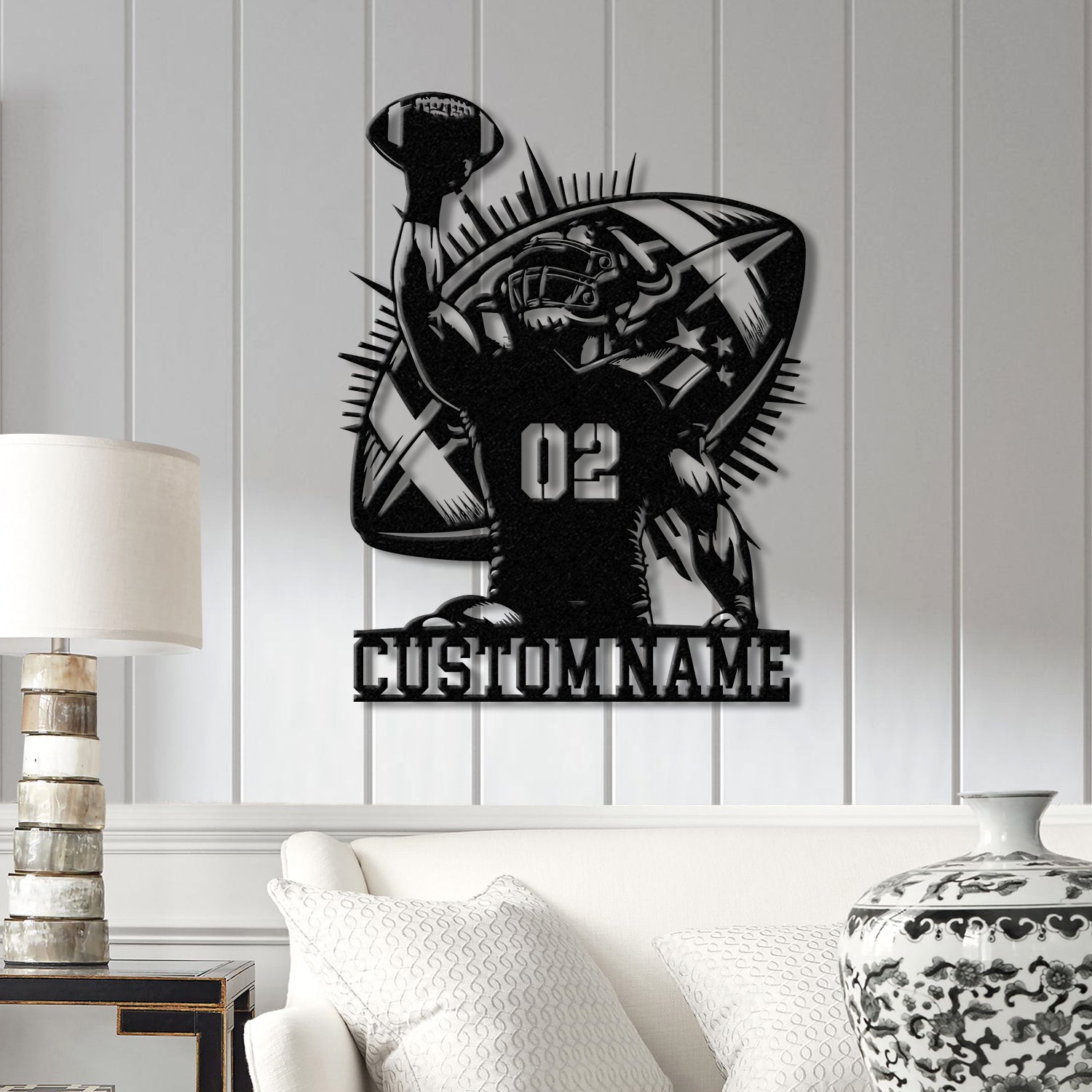 Custom American Football Metal Sign with LED, Personalized Football Name Sign, Football Coach Gift, Boys Room Decor, Sports Wall Art