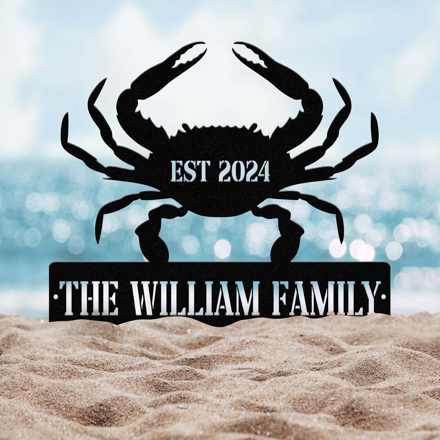 Personalized Beach Crab Sign, Coastal Decor, Nautical Wall Art, Ocean and Sea Animal Decor, Custom Metal Sign, Personalized Crab Decor