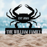 Personalized Beach Crab Sign, Coastal Decor, Nautical Wall Art, Ocean and Sea Animal Decor, Custom Metal Sign, Personalized Crab Decor