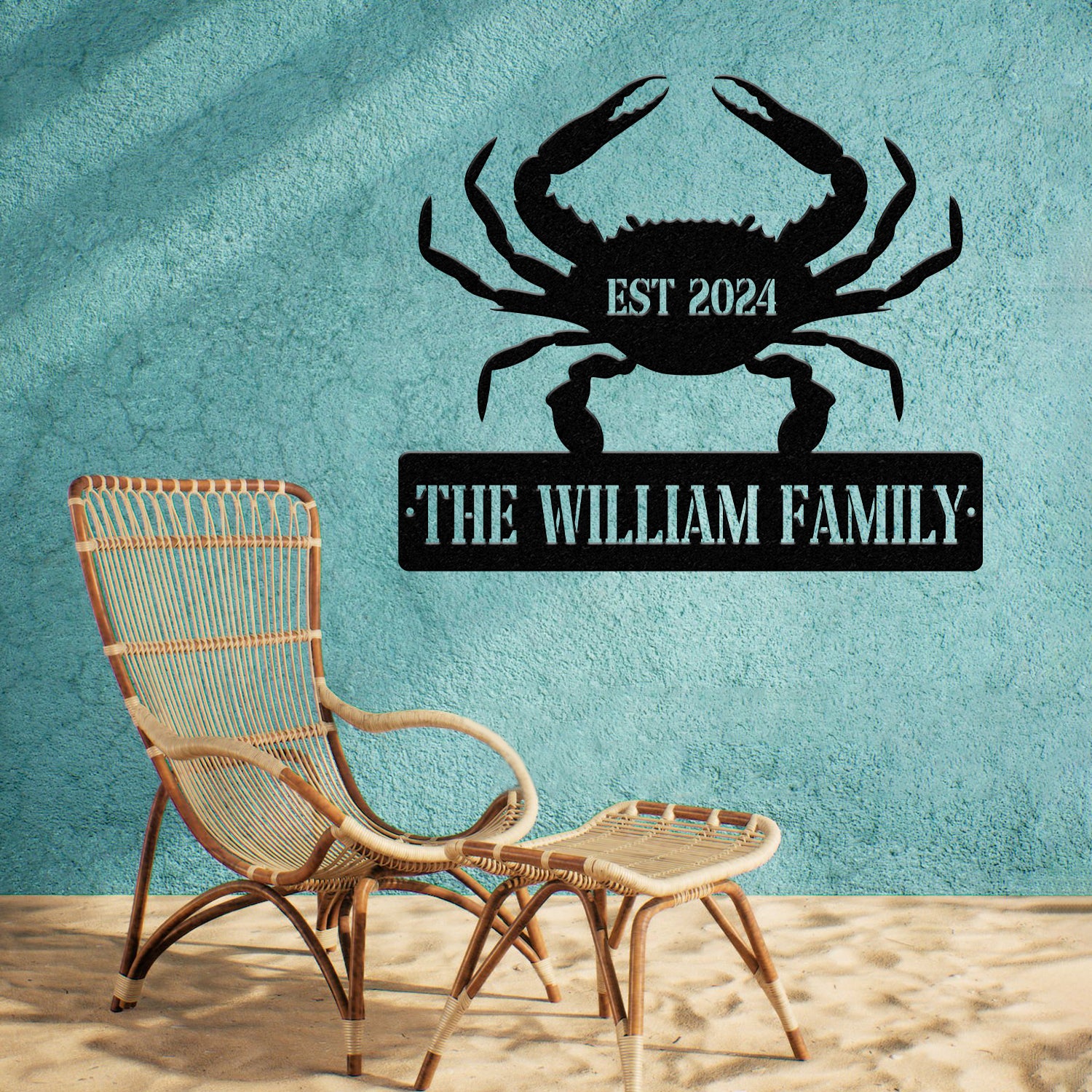 Personalized Beach Crab Sign, Coastal Decor, Nautical Wall Art, Ocean and Sea Animal Decor, Custom Metal Sign, Personalized Crab Decor