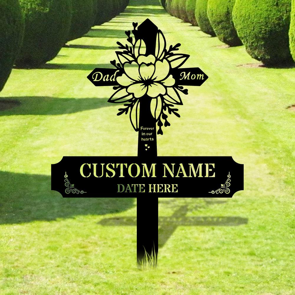 Mom Dad Remembering Plaque with Stake, Personalized Metal Garden Marker, Memorial Metal Sign, Sympathy Gift, Grave Marker, Memorial Stake