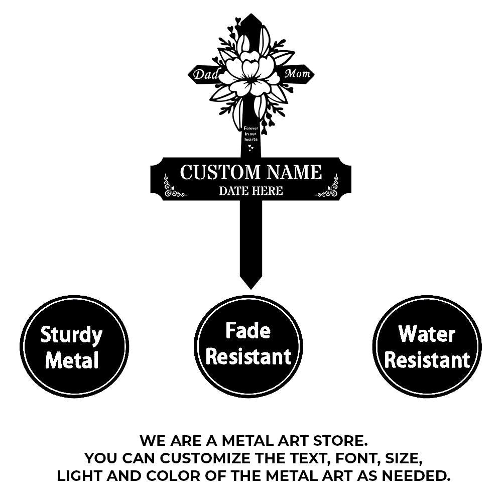 Mom Dad Remembering Plaque with Stake, Personalized Metal Garden Marker, Memorial Metal Sign, Sympathy Gift, Grave Marker, Memorial Stake