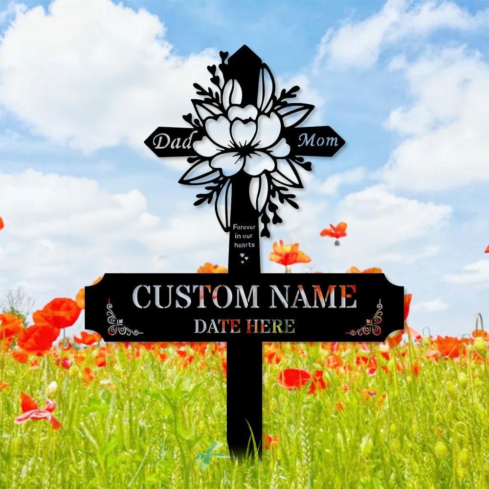 Mom Dad Remembering Plaque with Stake, Personalized Metal Garden Marker, Memorial Metal Sign, Sympathy Gift, Grave Marker, Memorial Stake