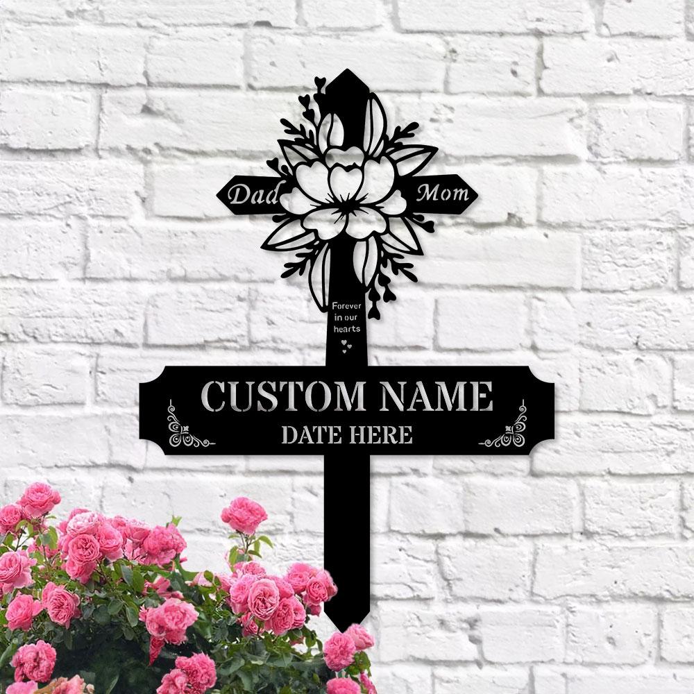 Mom Dad Remembering Plaque with Stake, Personalized Metal Garden Marker, Memorial Metal Sign, Sympathy Gift, Grave Marker, Memorial Stake