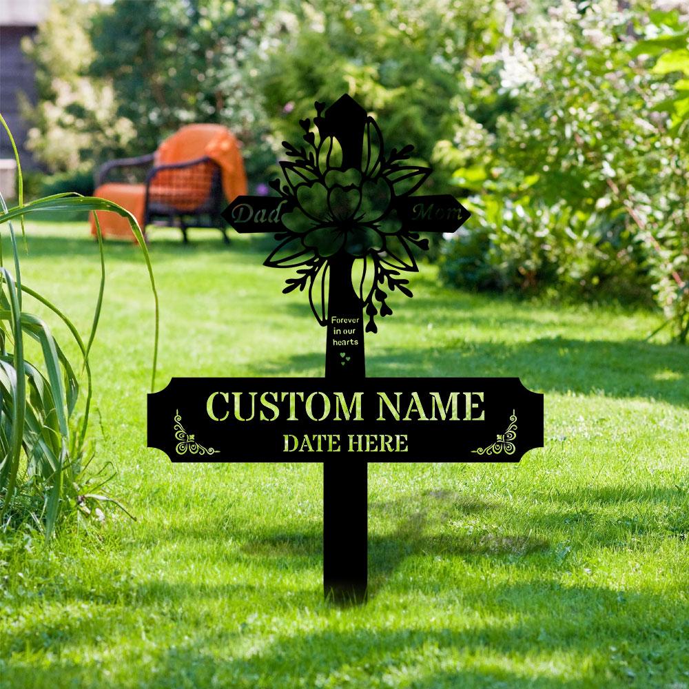 Mom Dad Remembering Plaque with Stake, Personalized Metal Garden Marker, Memorial Metal Sign, Sympathy Gift, Grave Marker, Memorial Stake