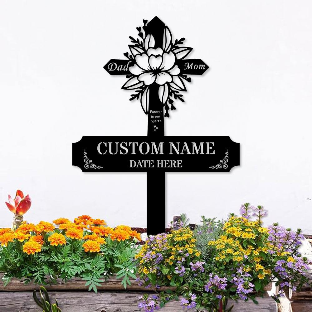 Mom Dad Remembering Plaque with Stake, Personalized Metal Garden Marker, Memorial Metal Sign, Sympathy Gift, Grave Marker, Memorial Stake