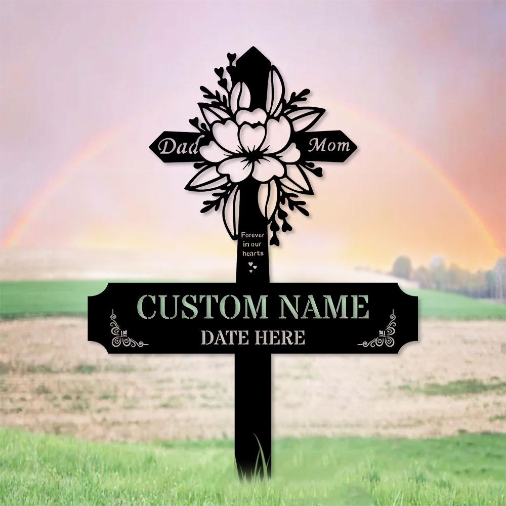 Mom Dad Remembering Plaque with Stake, Personalized Metal Garden Marker, Memorial Metal Sign, Sympathy Gift, Grave Marker, Memorial Stake