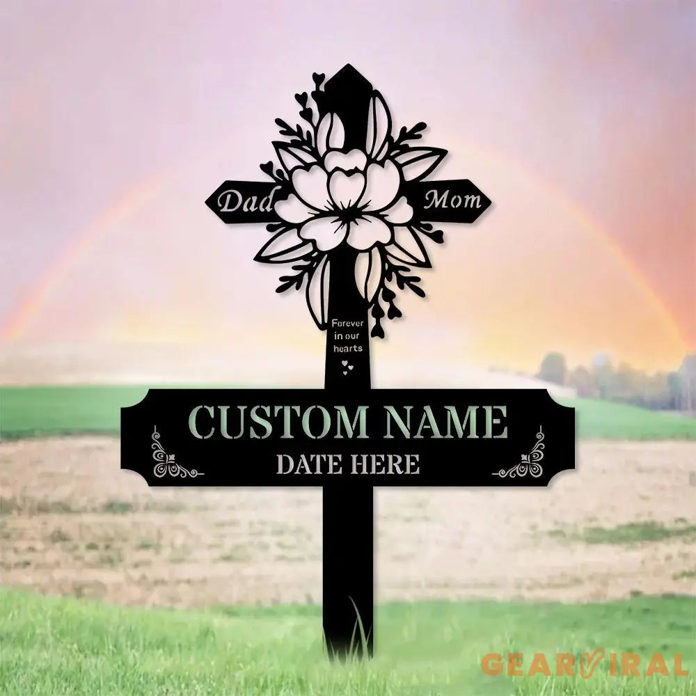 Mom Dad Remembering Plaque with Stake Personalized Metal Garden Marker Memorial Metal Sign Sympathy Gift Grave Marker