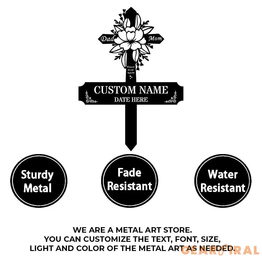 Mom Dad Remembering Plaque with Stake Personalized Metal Garden Marker Memorial Metal Sign Sympathy Gift Grave Marker