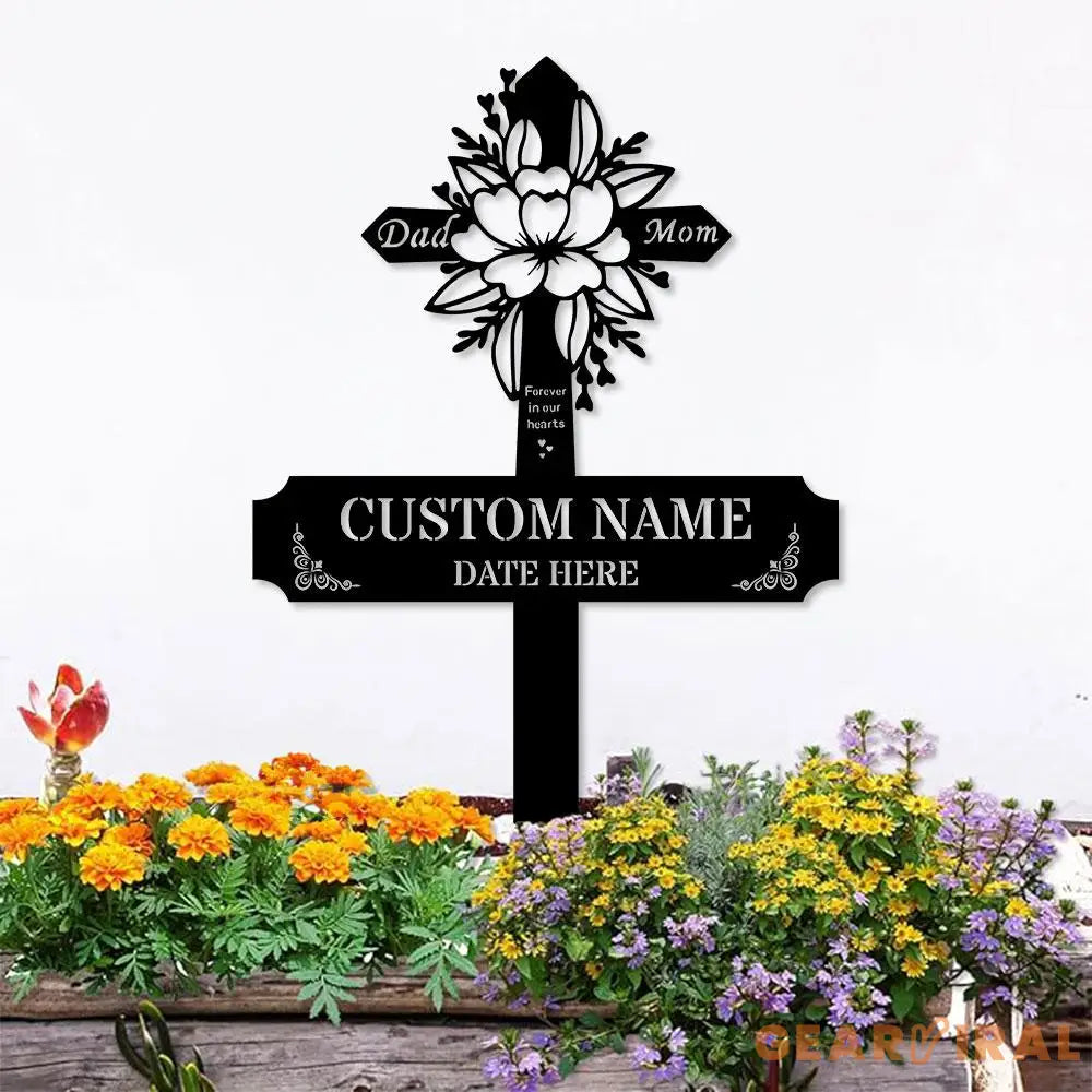 Mom Dad Remembering Plaque with Stake Personalized Metal Garden Marker Memorial Metal Sign Sympathy Gift Grave Marker