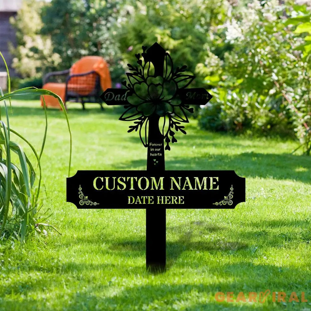 Mom Dad Remembering Plaque with Stake Personalized Metal Garden Marker Memorial Metal Sign Sympathy Gift Grave Marker