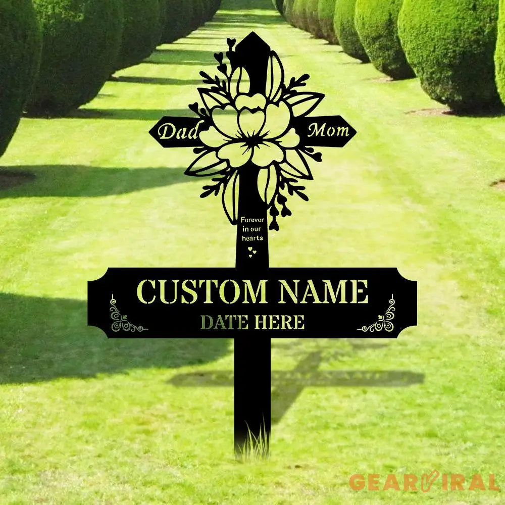 Mom Dad Remembering Plaque with Stake Personalized Metal Garden Marker Memorial Metal Sign Sympathy Gift Grave Marker