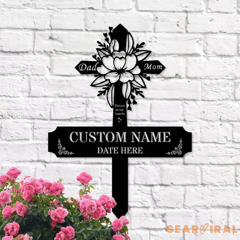 Mom Dad Remembering Plaque with Stake Personalized Metal Garden Marker Memorial Metal Sign Sympathy Gift Grave Marker