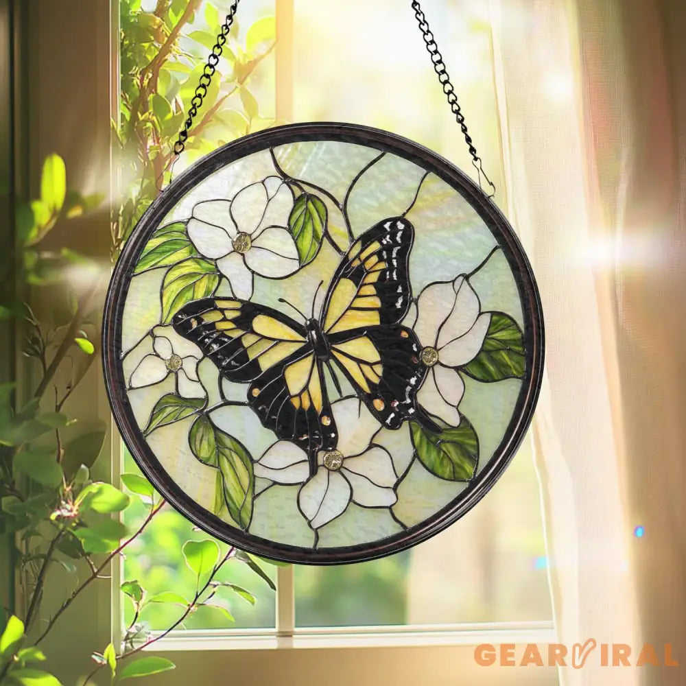 Monarch Butterfly Glass Suncatcher Wildflower Window Hanging Handmade Garden Decor Gift for Her Mother’s Day Gift