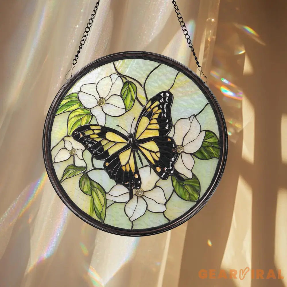 Monarch Butterfly Glass Suncatcher Wildflower Window Hanging Handmade Garden Decor Gift for Her Mother’s Day Gift