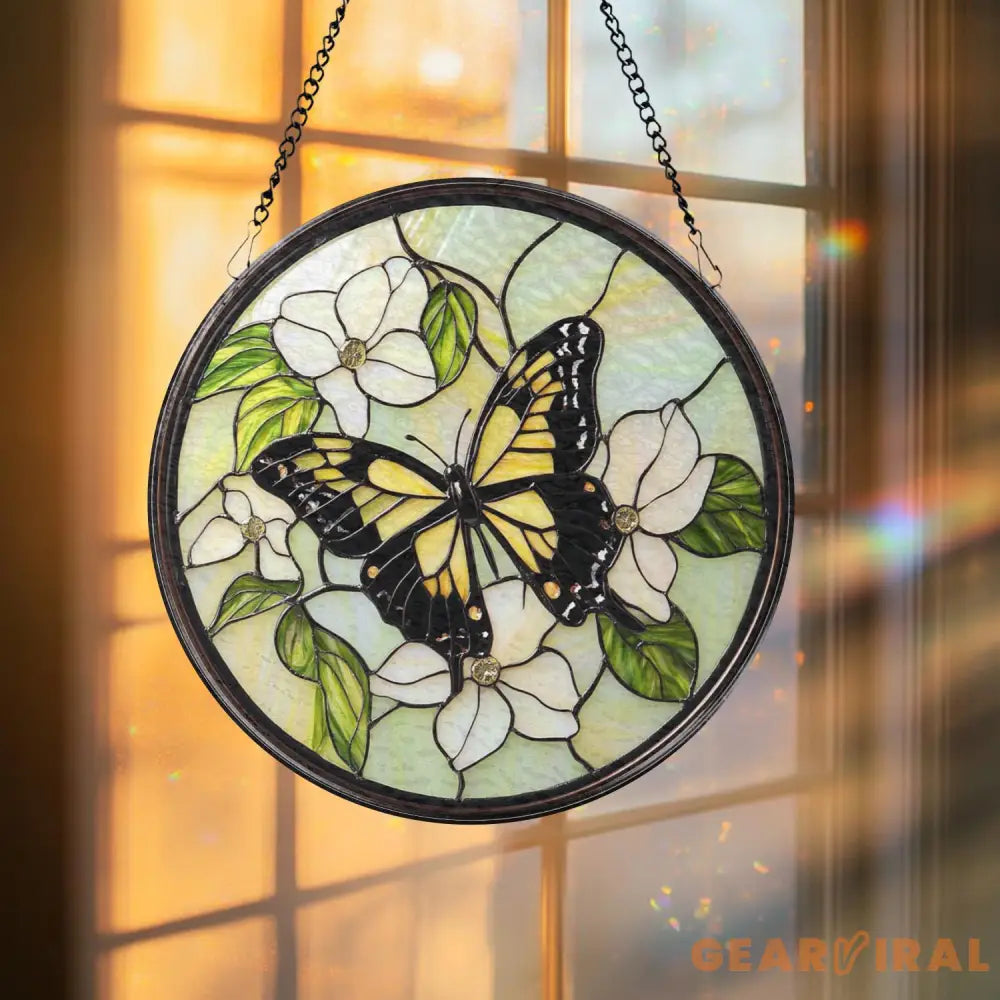 Monarch Butterfly Glass Suncatcher Wildflower Window Hanging Handmade Garden Decor Gift for Her Mother’s Day Gift