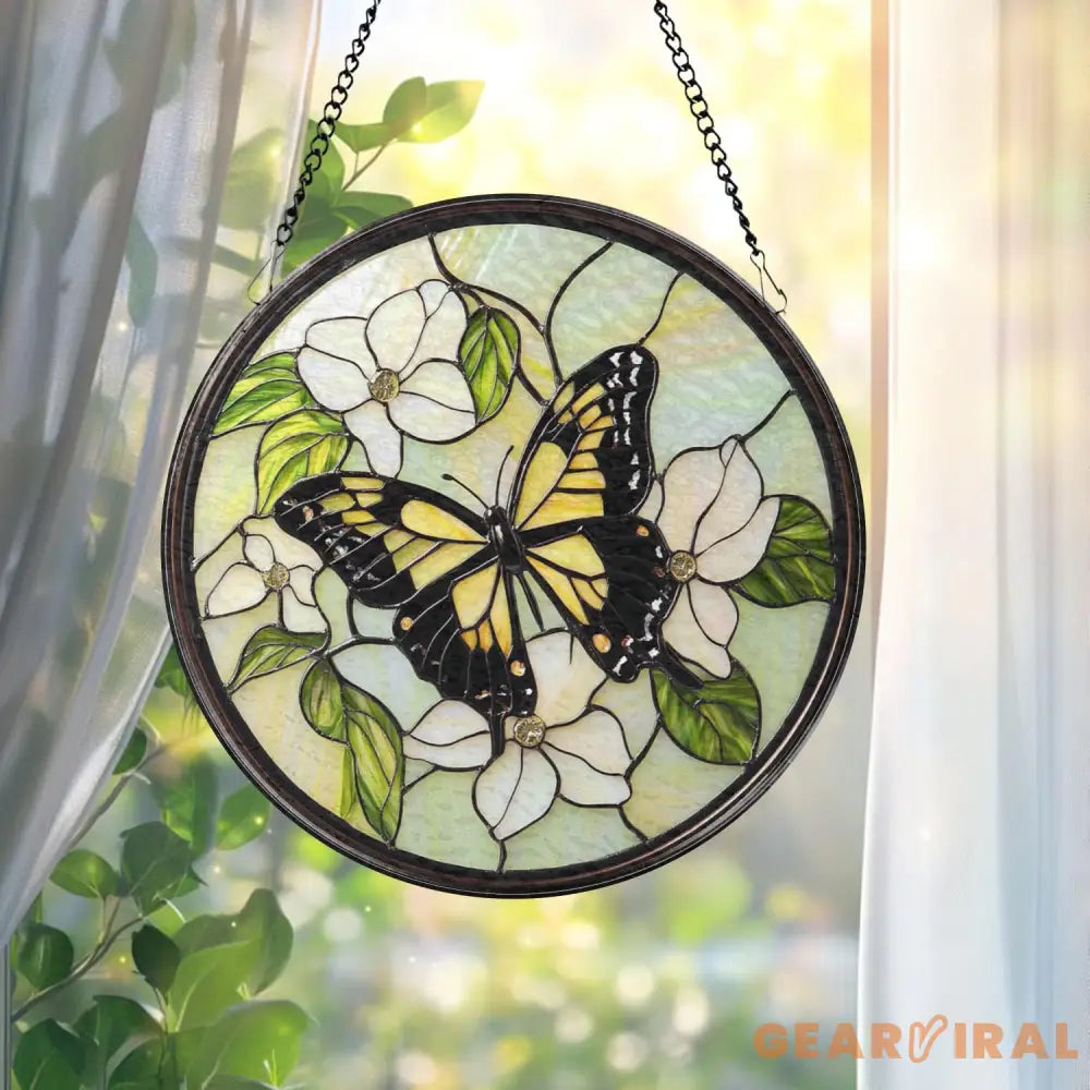 Monarch Butterfly Glass Suncatcher Wildflower Window Hanging Handmade Garden Decor Gift for Her Mother’s Day Gift