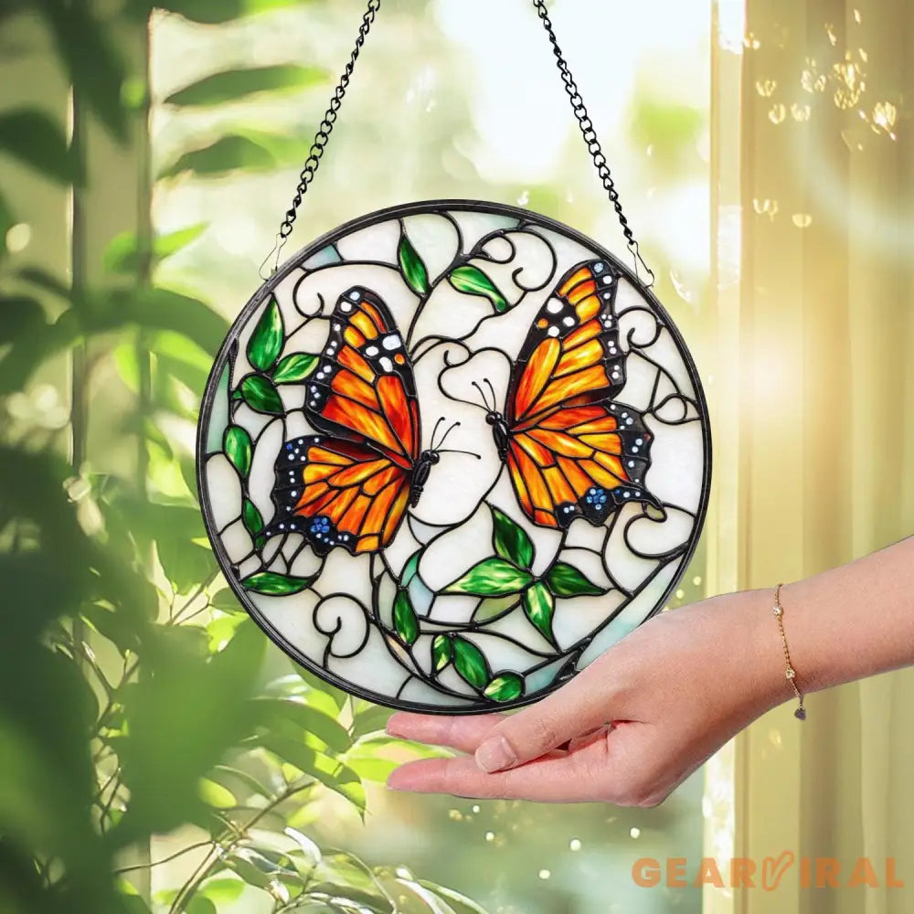 Monarch Butterfly Stained Glass Suncatcher Custom Butterfly Artwork Gift for Mom Insect Window Decor Stained Glass