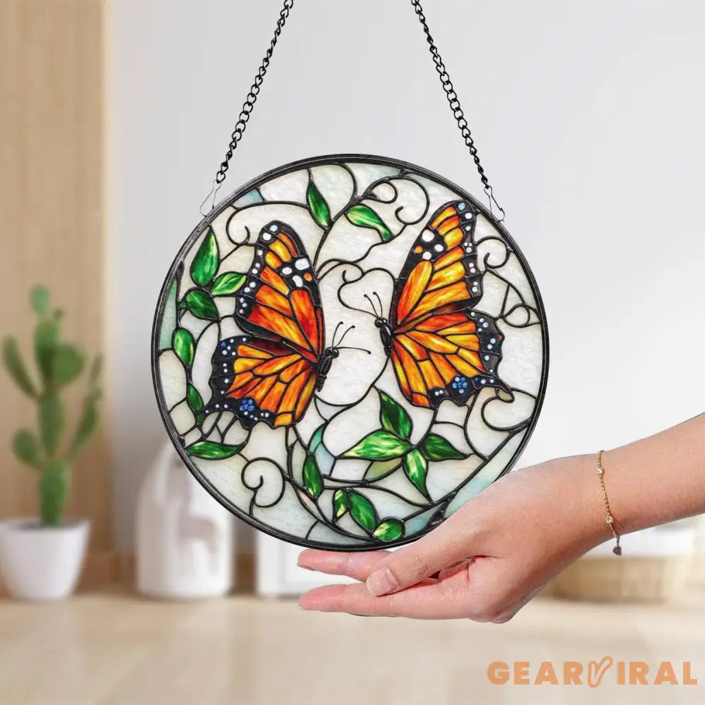 Monarch Butterfly Stained Glass Suncatcher Custom Butterfly Artwork Gift for Mom Insect Window Decor Stained Glass