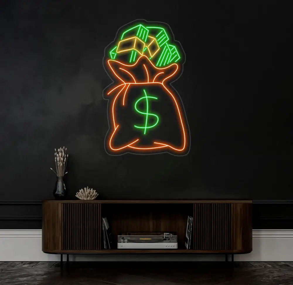 Money Bag Light Up Sign Money Bag Decor Money Bag Night Light Money Bag Light Art Personalized Dollar Bag Neon Light