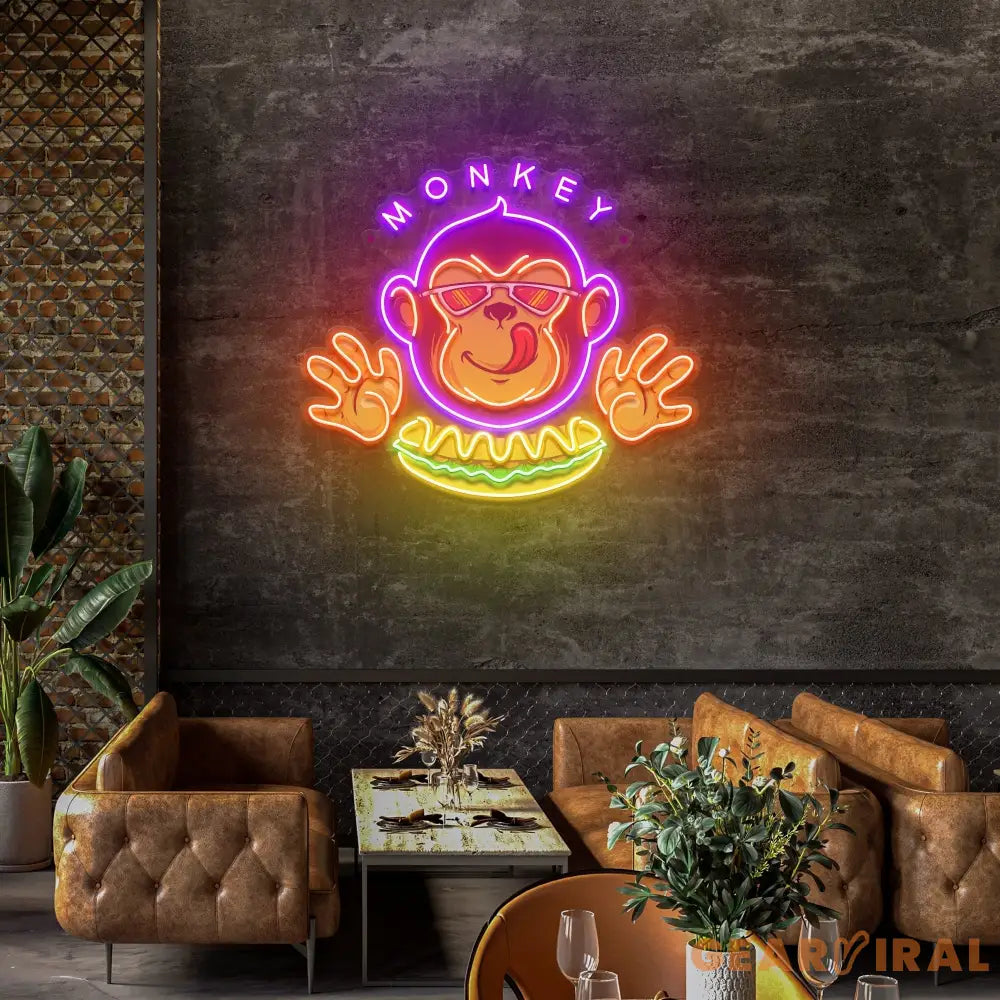 Monkey Logo Hotdog Artwork Led Neon Sign Light