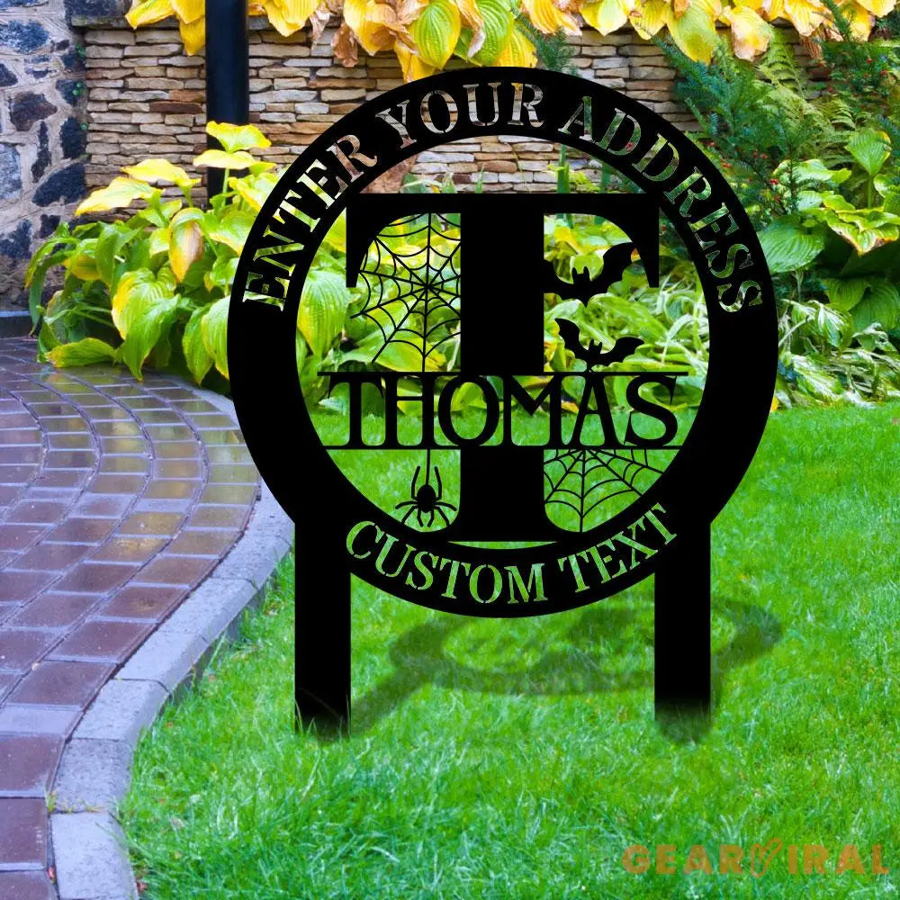 Monogram Halloween Styles Garden Metal Stake Personalized Family Name Yard Sign Outdoor Door Garden Decor Garden Art