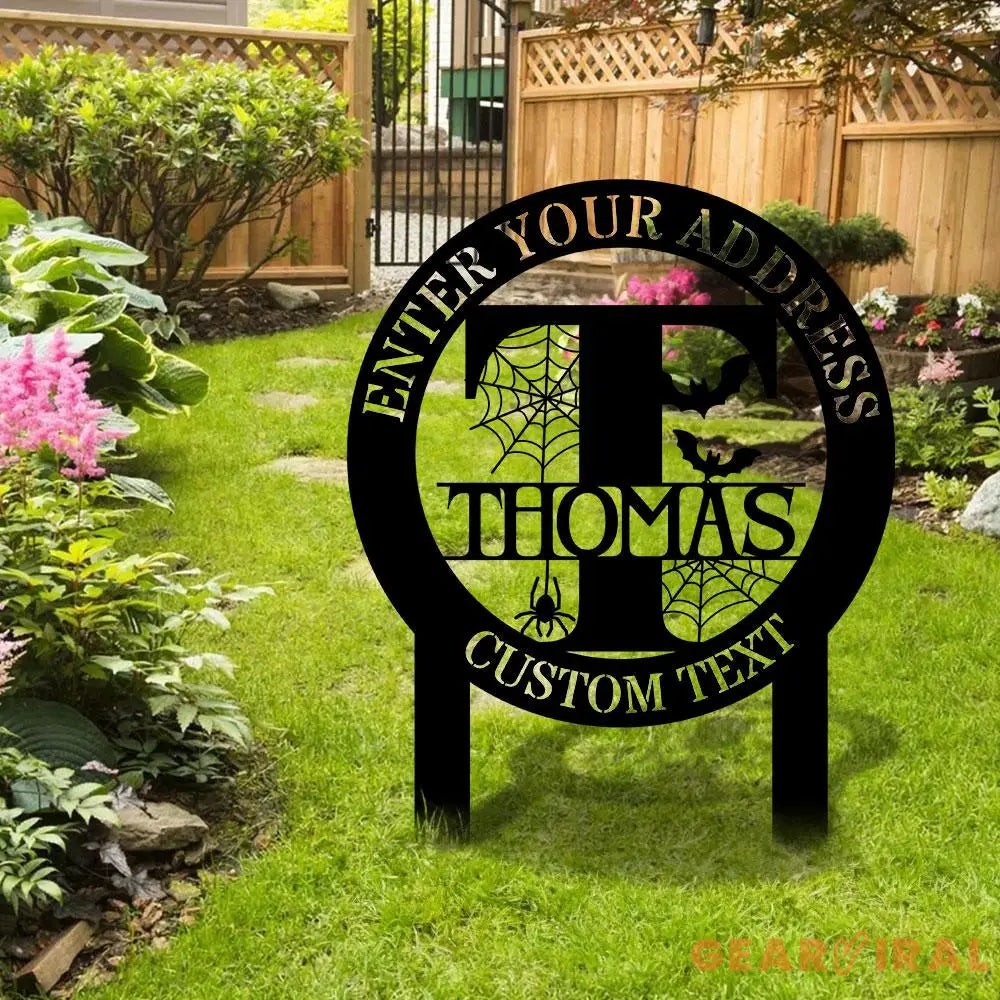 Monogram Halloween Styles Garden Metal Stake Personalized Family Name Yard Sign Outdoor Door Garden Decor Garden Art